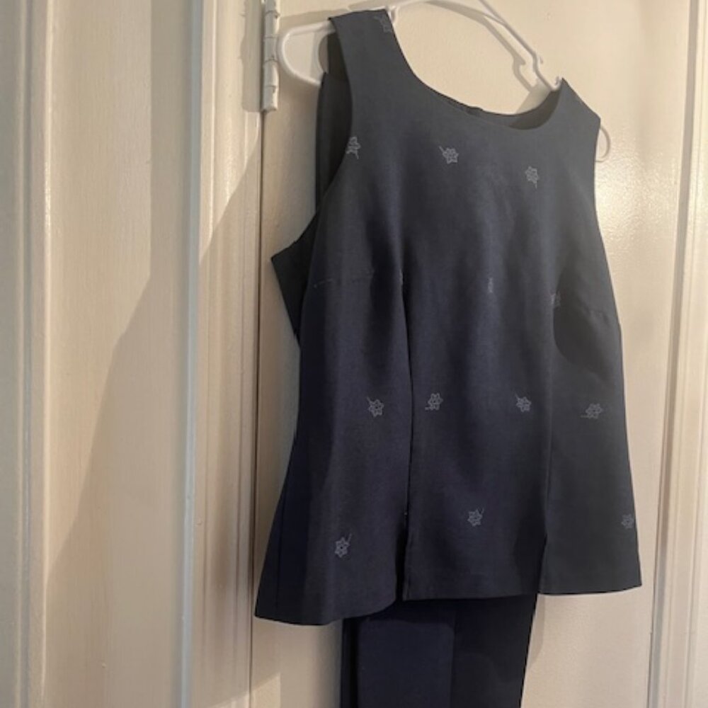 Womens Navy Sleeveless Pantsuit Top and Pants